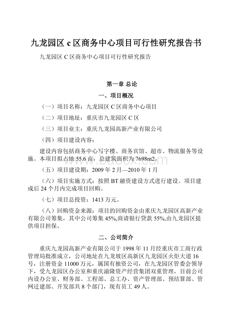 九龙园区c区商务中心项目可行性研究报告书.docx