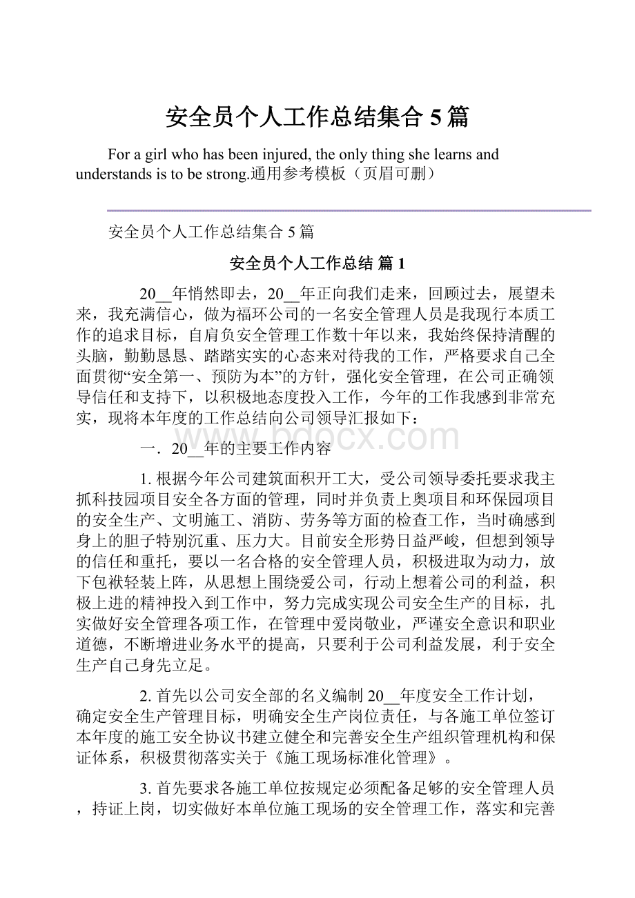 安全员个人工作总结集合5篇.docx