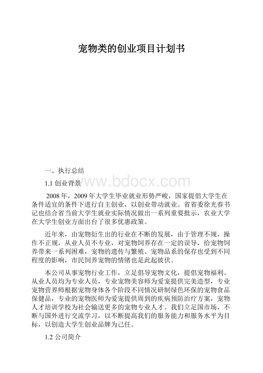 宠物类的创业项目计划书.docx