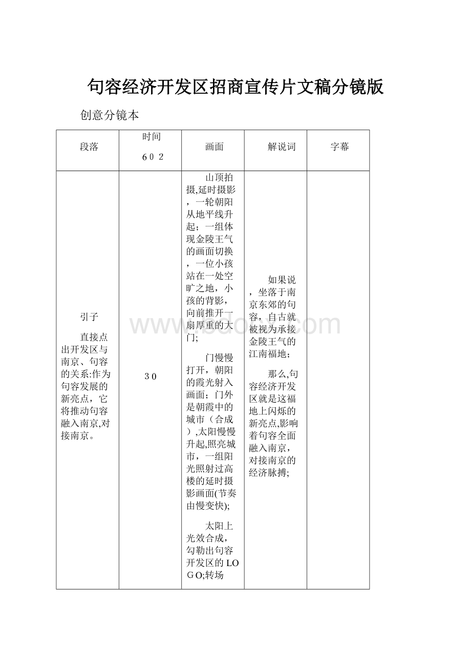 句容经济开发区招商宣传片文稿分镜版.docx