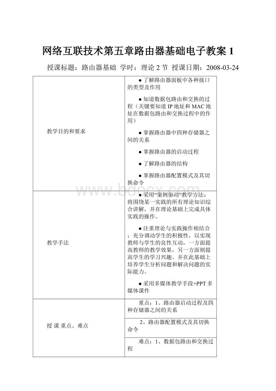 网络互联技术第五章路由器基础电子教案1.docx