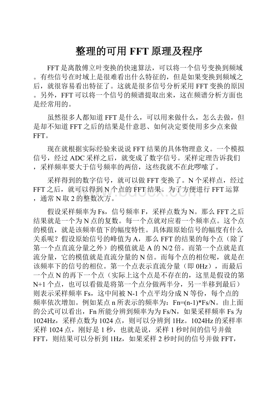 整理的可用FFT原理及程序.docx