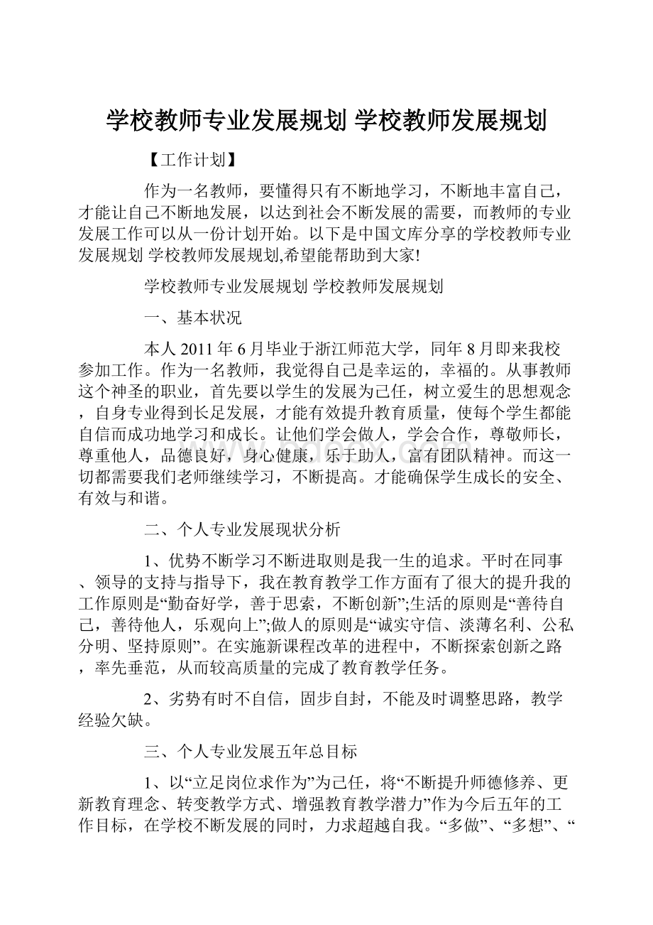 学校教师专业发展规划 学校教师发展规划.docx