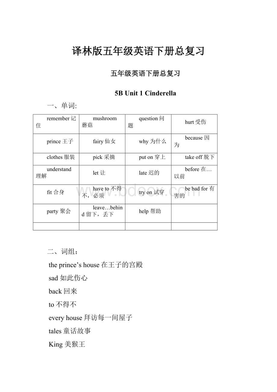 译林版五年级英语下册总复习.docx