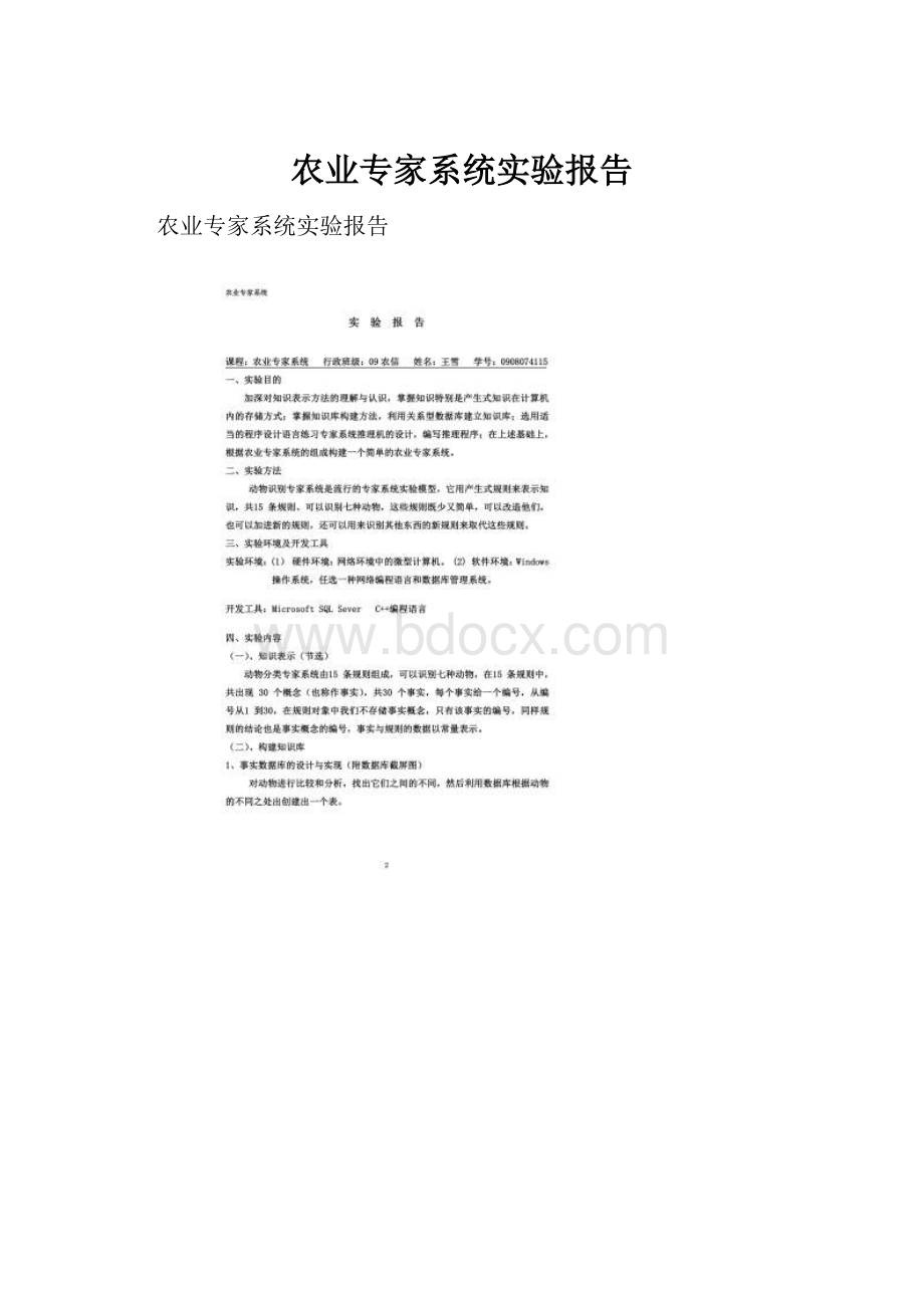 农业专家系统实验报告.docx