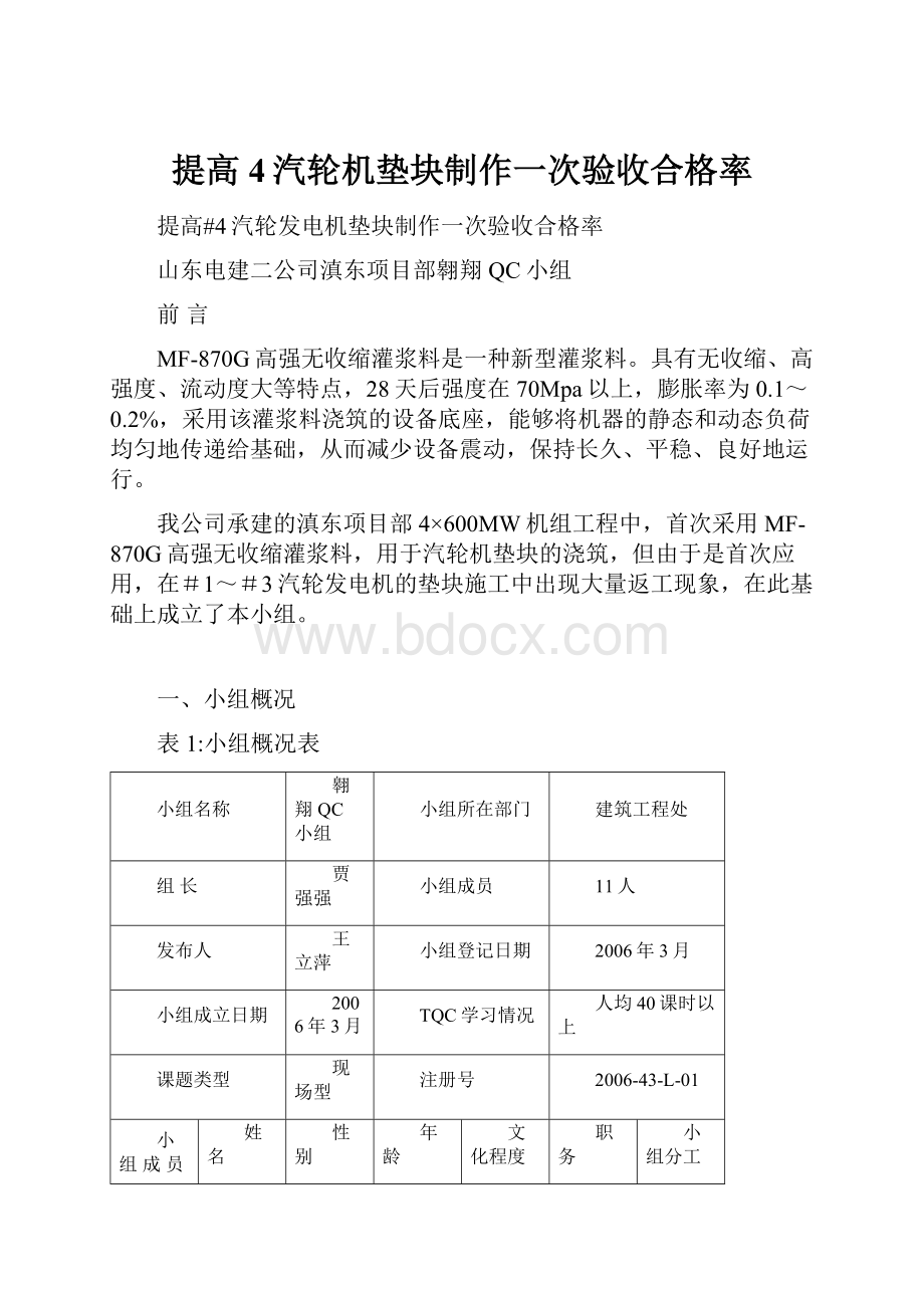 提高4汽轮机垫块制作一次验收合格率.docx