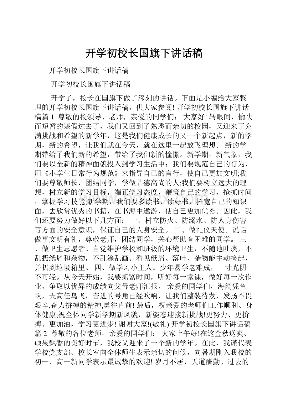 开学初校长国旗下讲话稿.docx