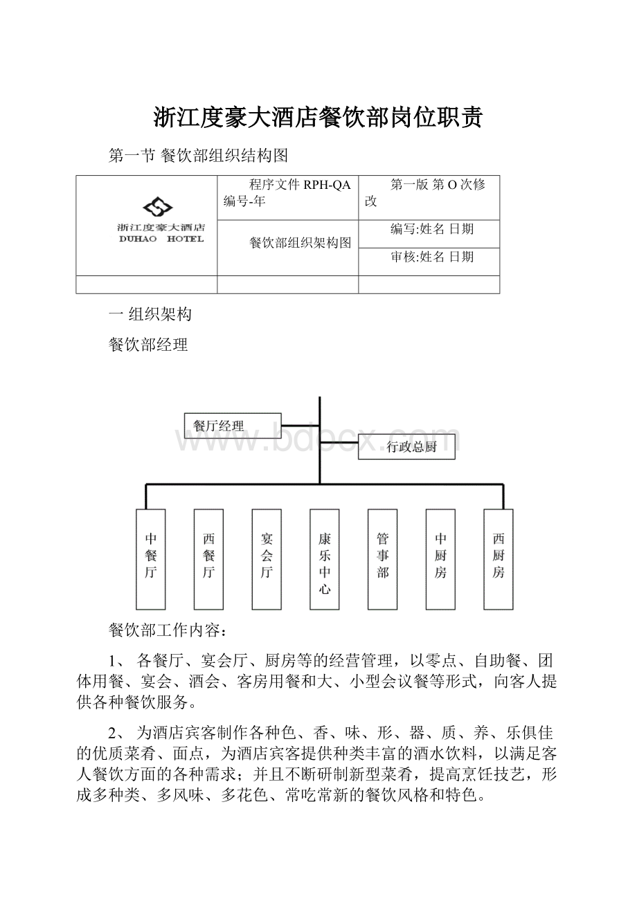 浙江度豪大酒店餐饮部岗位职责.docx