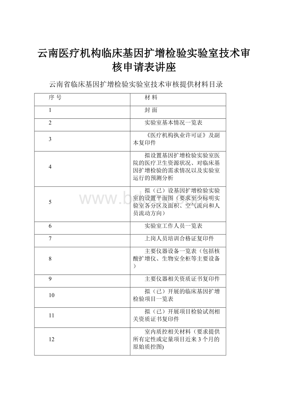 云南医疗机构临床基因扩增检验实验室技术审核申请表讲座.docx_第1页