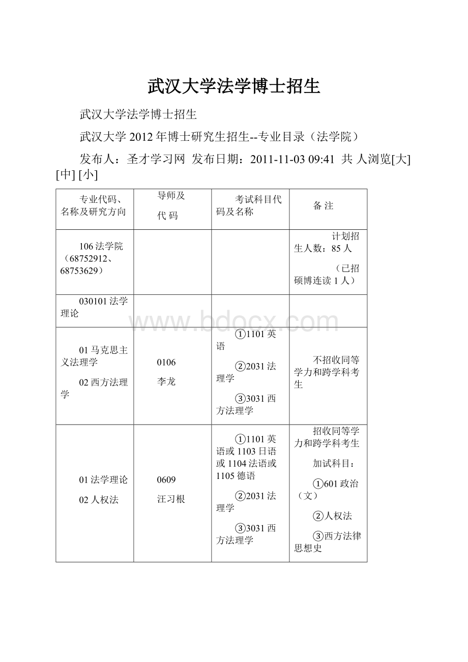 武汉大学法学博士招生.docx