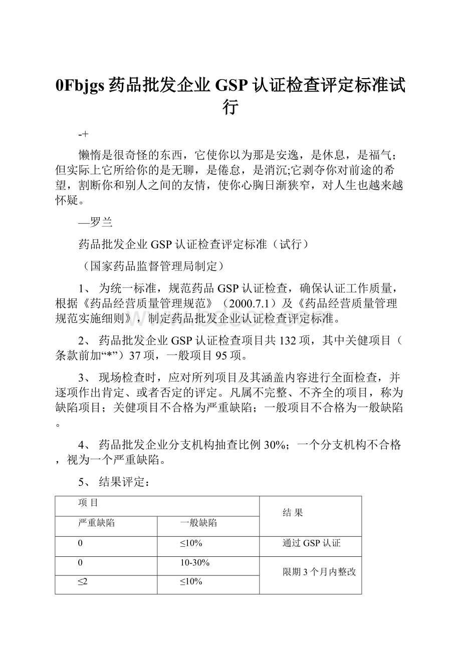 0Fbjgs药品批发企业GSP认证检查评定标准试行.docx