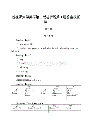 新视野大学英语第三版视听说第1册答案校正版.docx