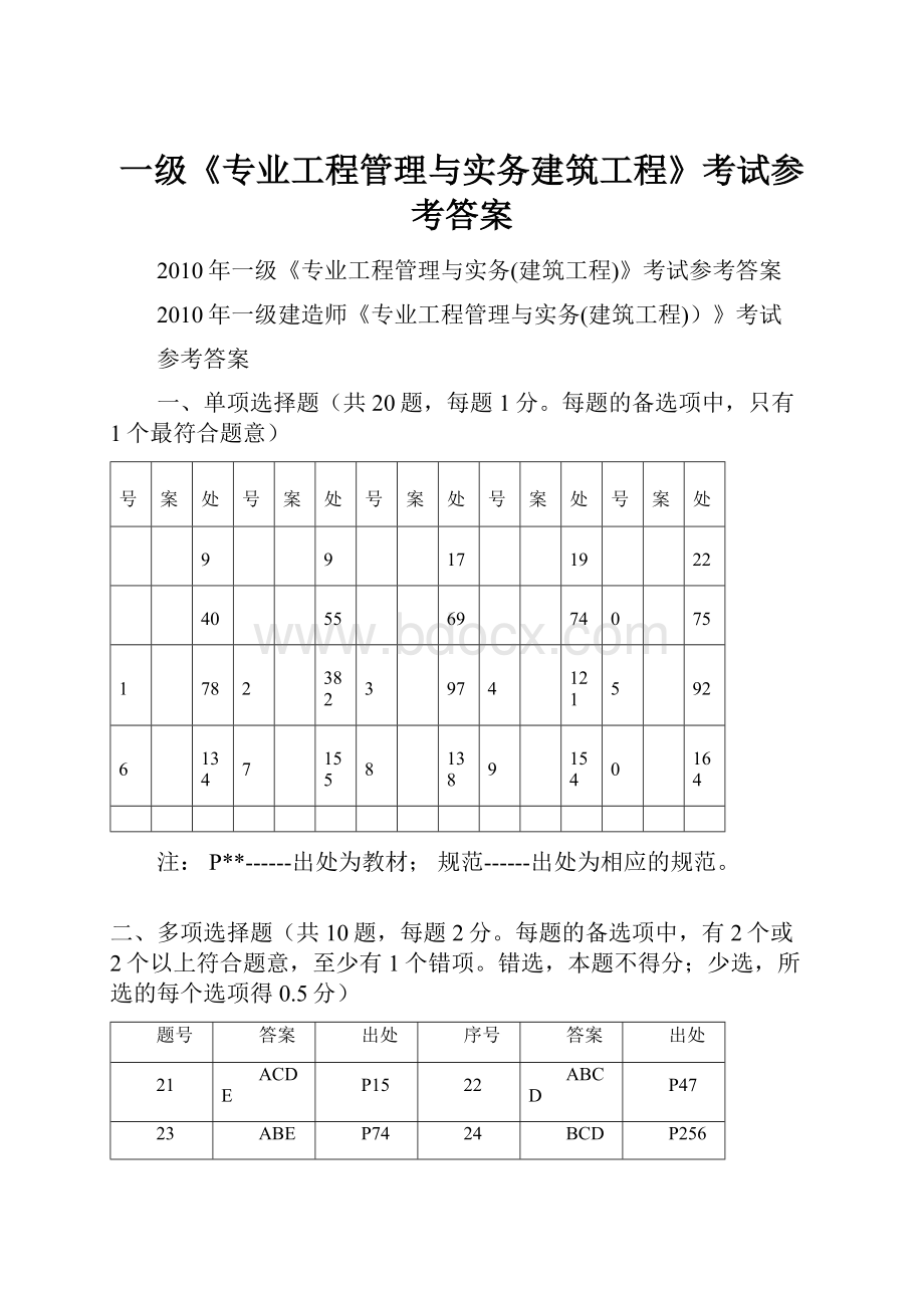 一级《专业工程管理与实务建筑工程》考试参考答案.docx