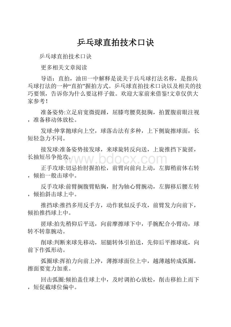 乒乓球直拍技术口诀.docx_第1页