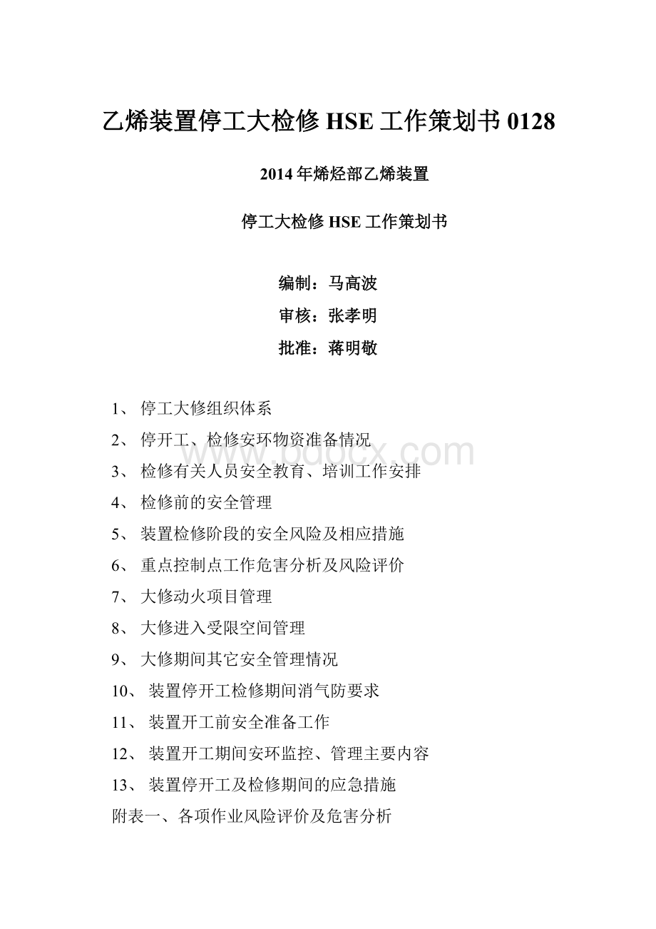 乙烯装置停工大检修HSE工作策划书0128.docx