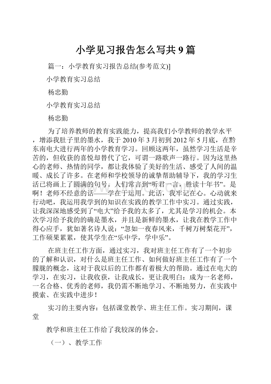 小学见习报告怎么写共9篇.docx