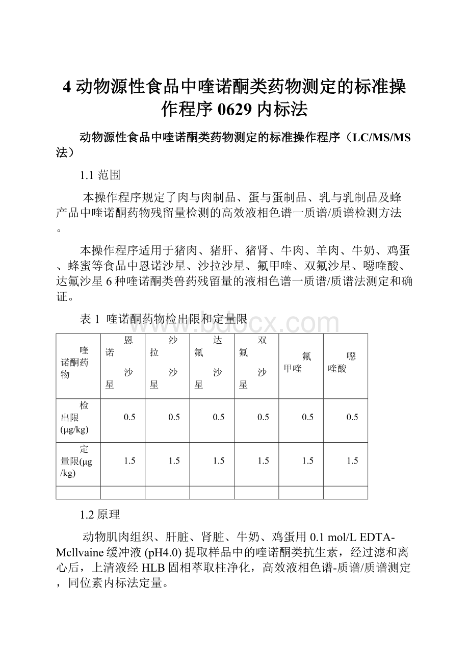 4动物源性食品中喹诺酮类药物测定的标准操作程序0629内标法.docx