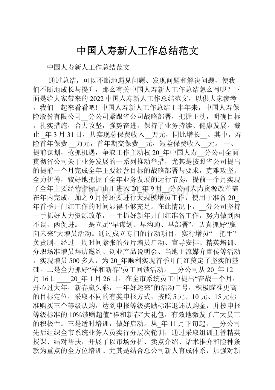 中国人寿新人工作总结范文.docx