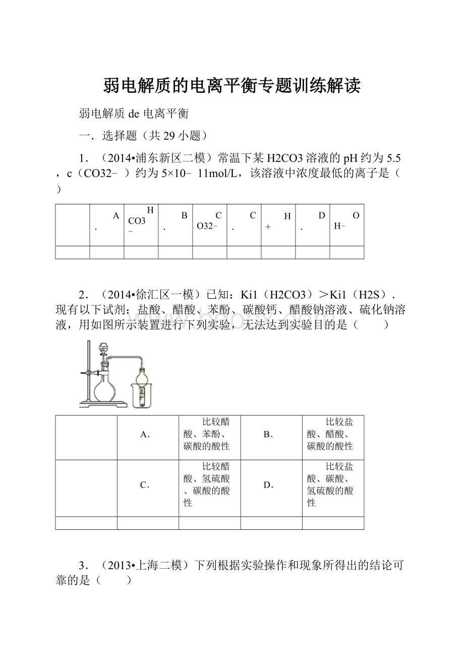 弱电解质的电离平衡专题训练解读.docx