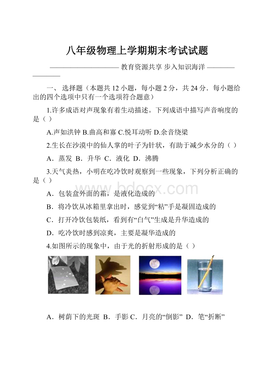 八年级物理上学期期末考试试题.docx