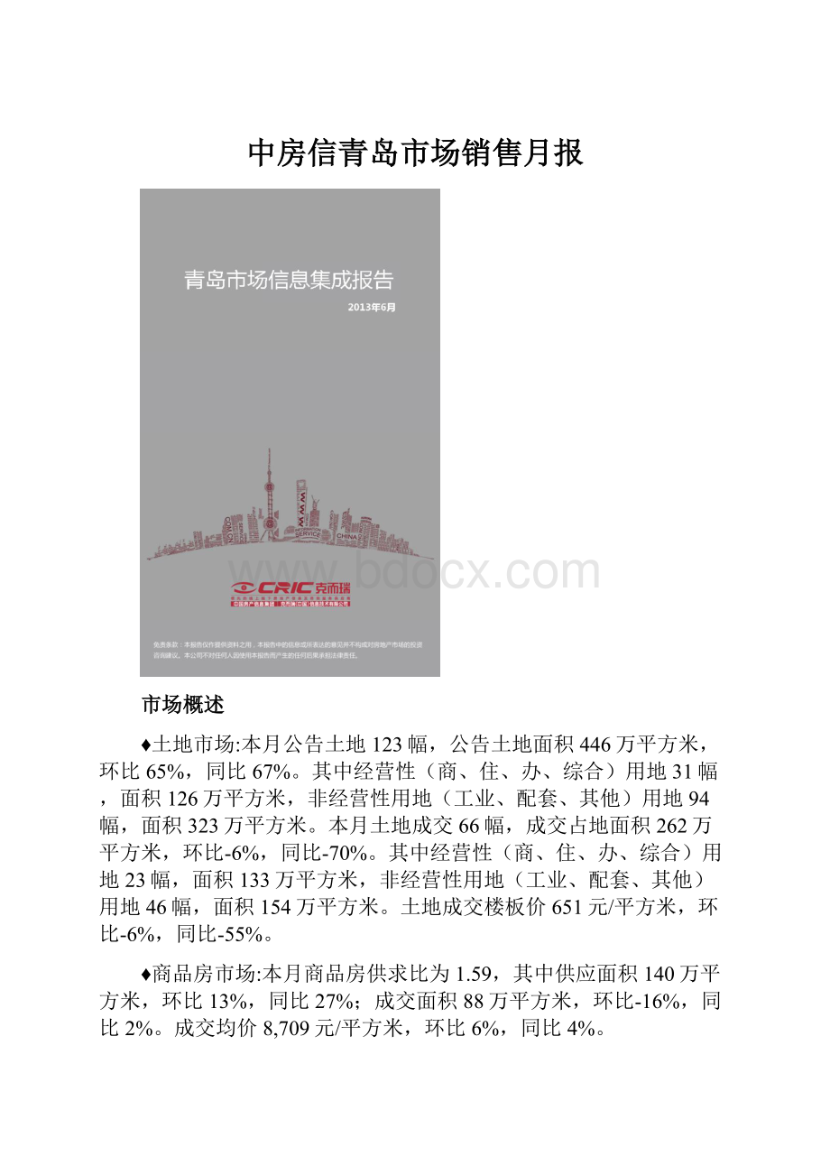 中房信青岛市场销售月报.docx