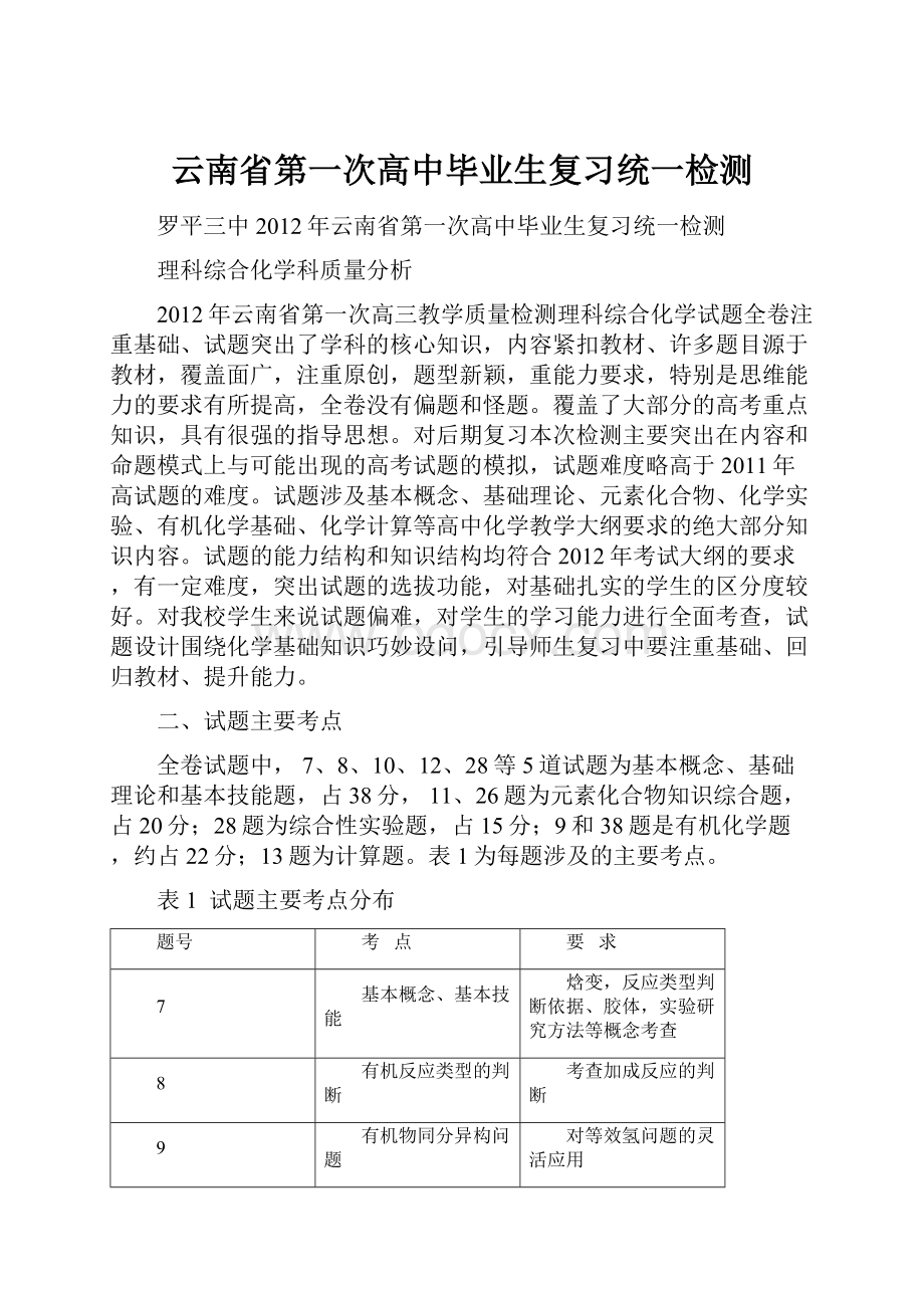 云南省第一次高中毕业生复习统一检测.docx