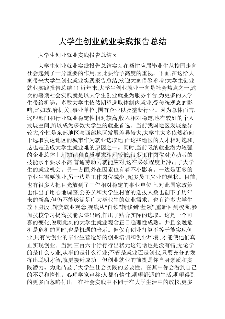 大学生创业就业实践报告总结.docx