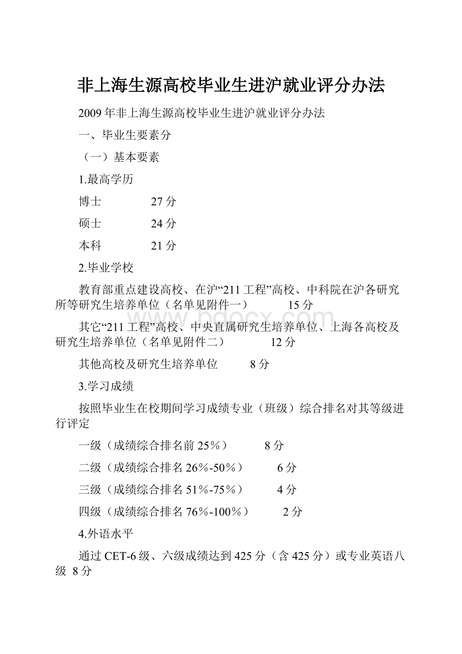 非上海生源高校毕业生进沪就业评分办法.docx_第1页