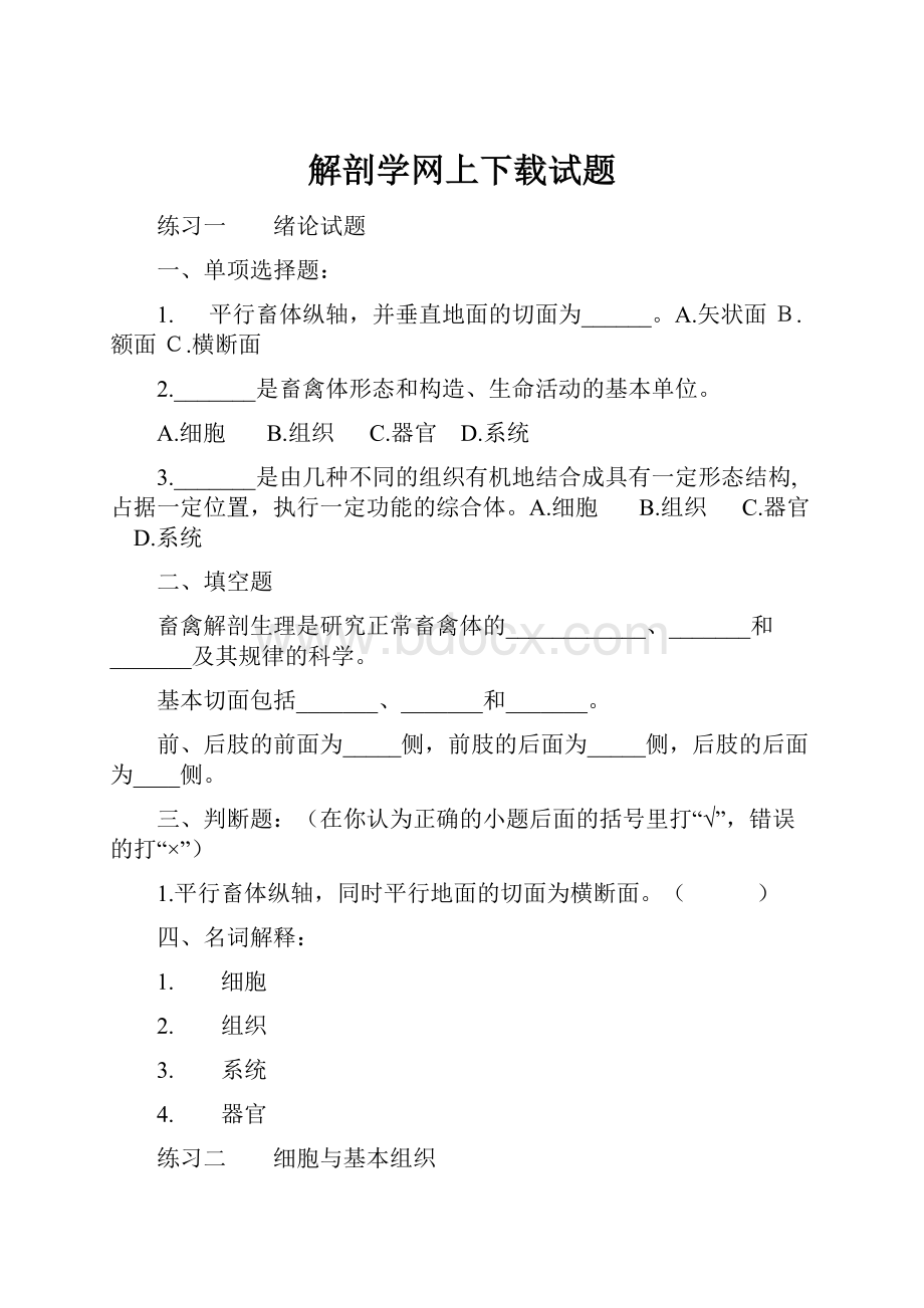 解剖学网上下载试题.docx