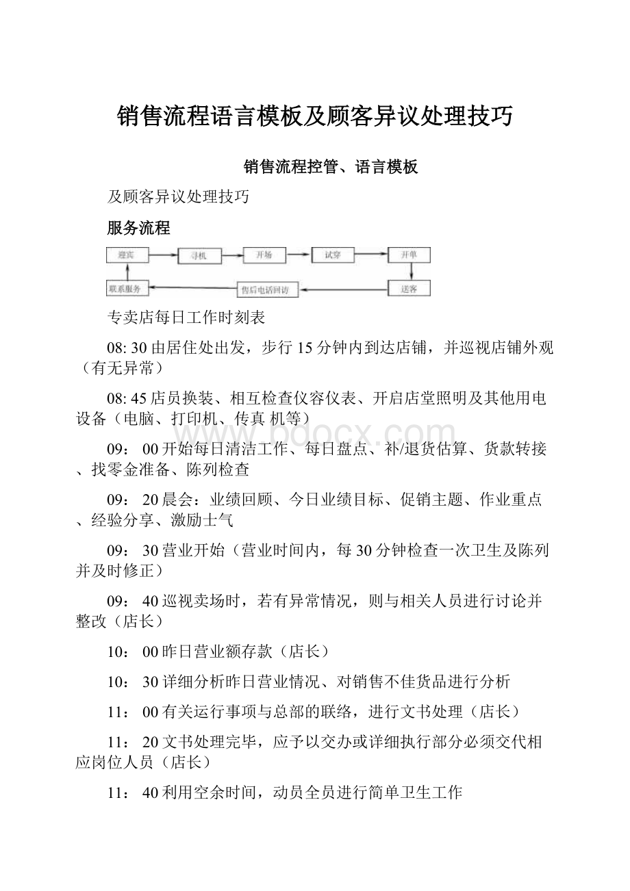 销售流程语言模板及顾客异议处理技巧.docx