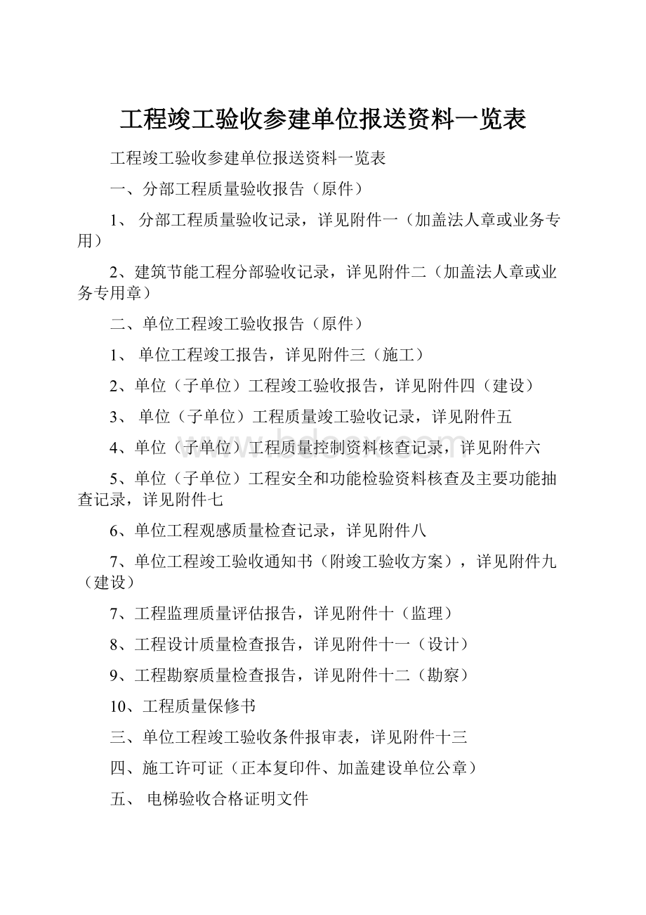 工程竣工验收参建单位报送资料一览表.docx_第1页