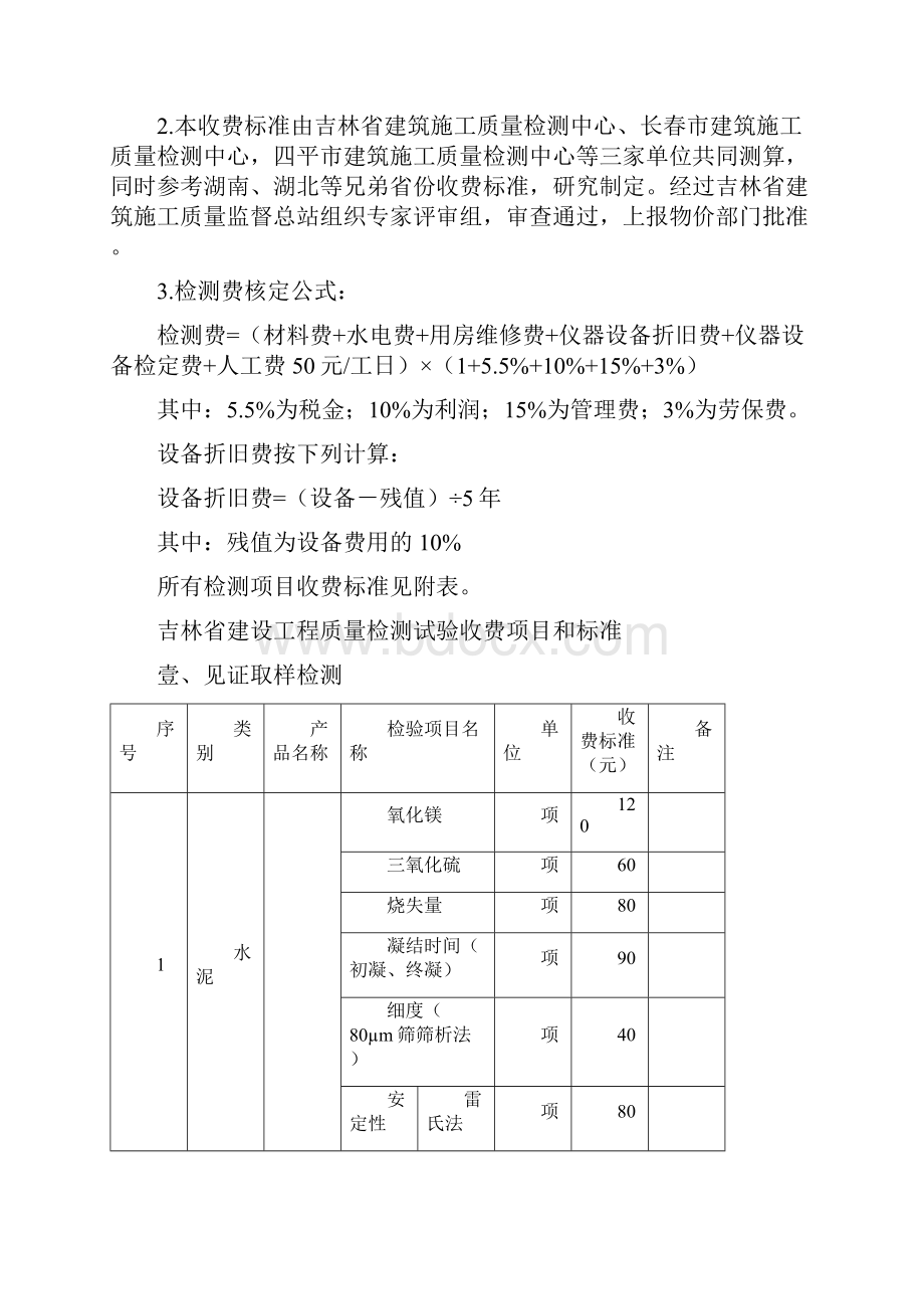 建筑工程标准法规修改部分吉林省建设工程质量检测试验收费项目和标准精编.docx_第2页