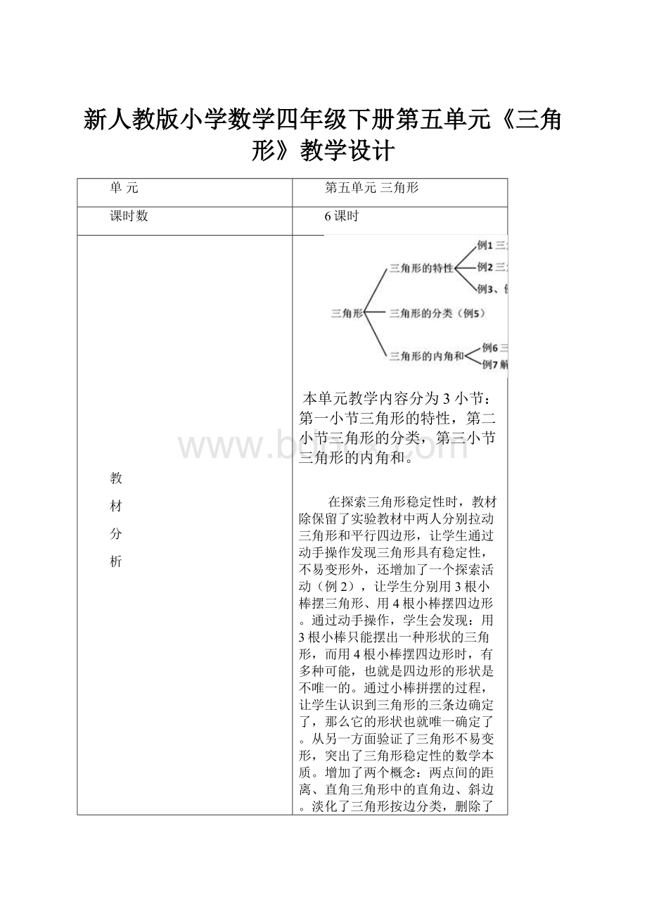 新人教版小学数学四年级下册第五单元《三角形》教学设计.docx