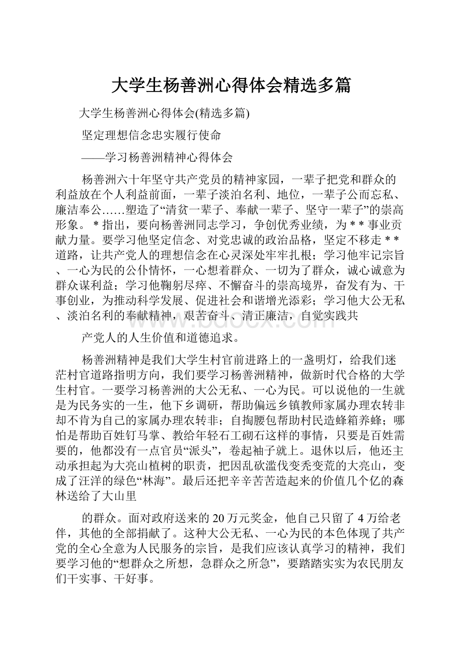 大学生杨善洲心得体会精选多篇.docx