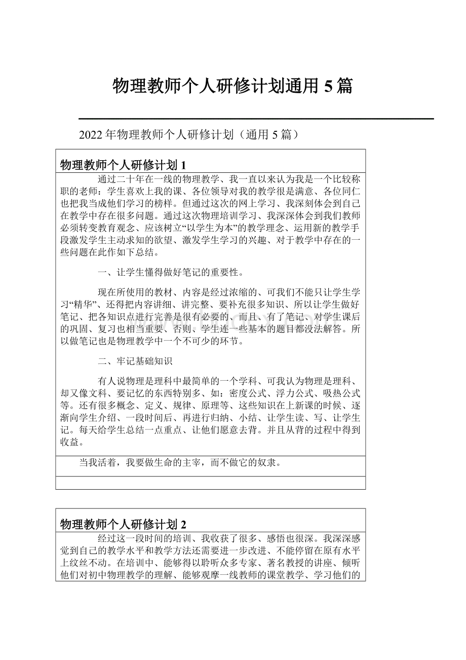 物理教师个人研修计划通用5篇.docx