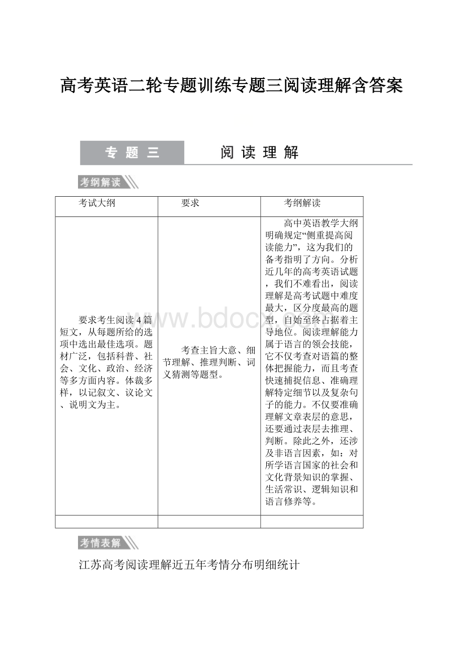 高考英语二轮专题训练专题三阅读理解含答案.docx