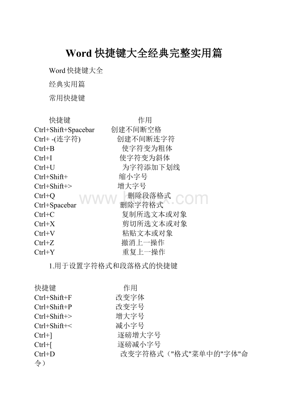 Word快捷键大全经典完整实用篇.docx