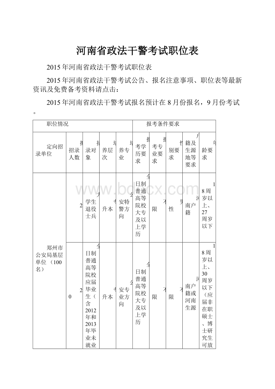 河南省政法干警考试职位表.docx