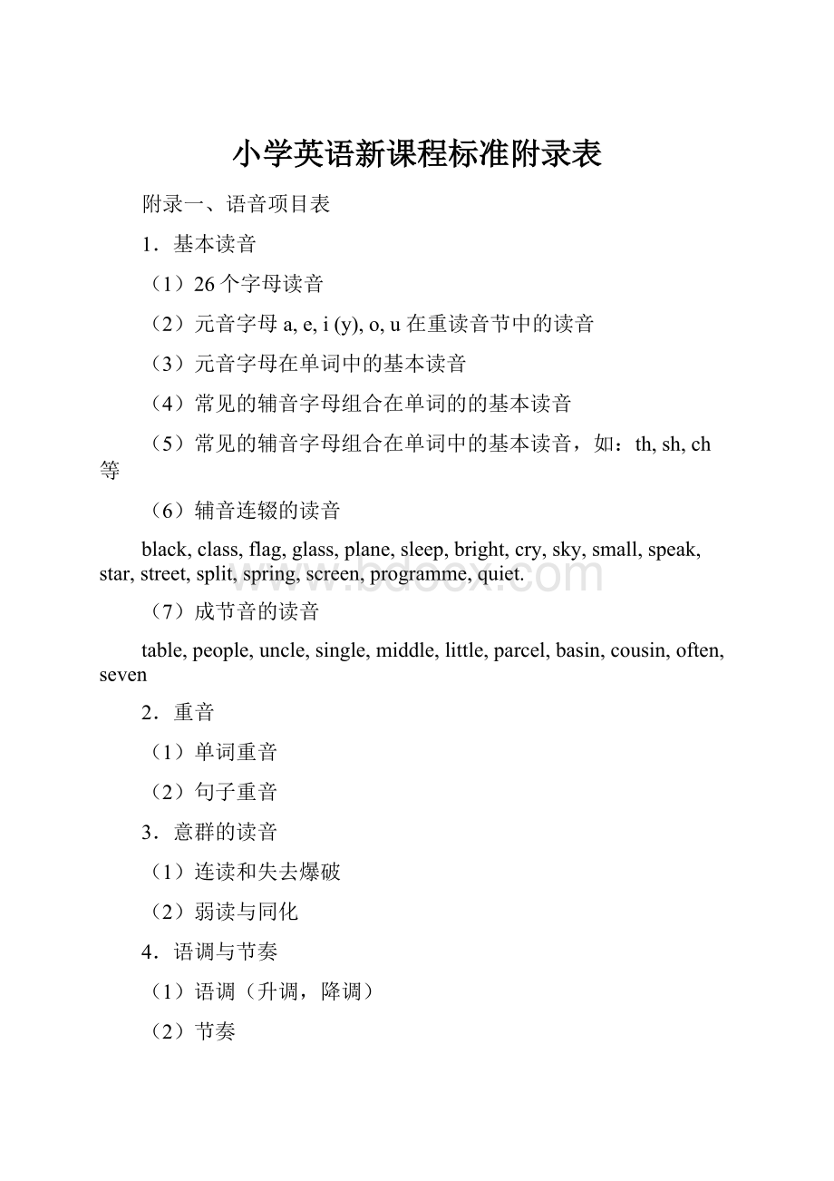 小学英语新课程标准附录表.docx_第1页