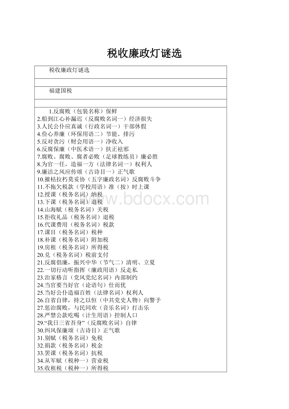 税收廉政灯谜选.docx_第1页