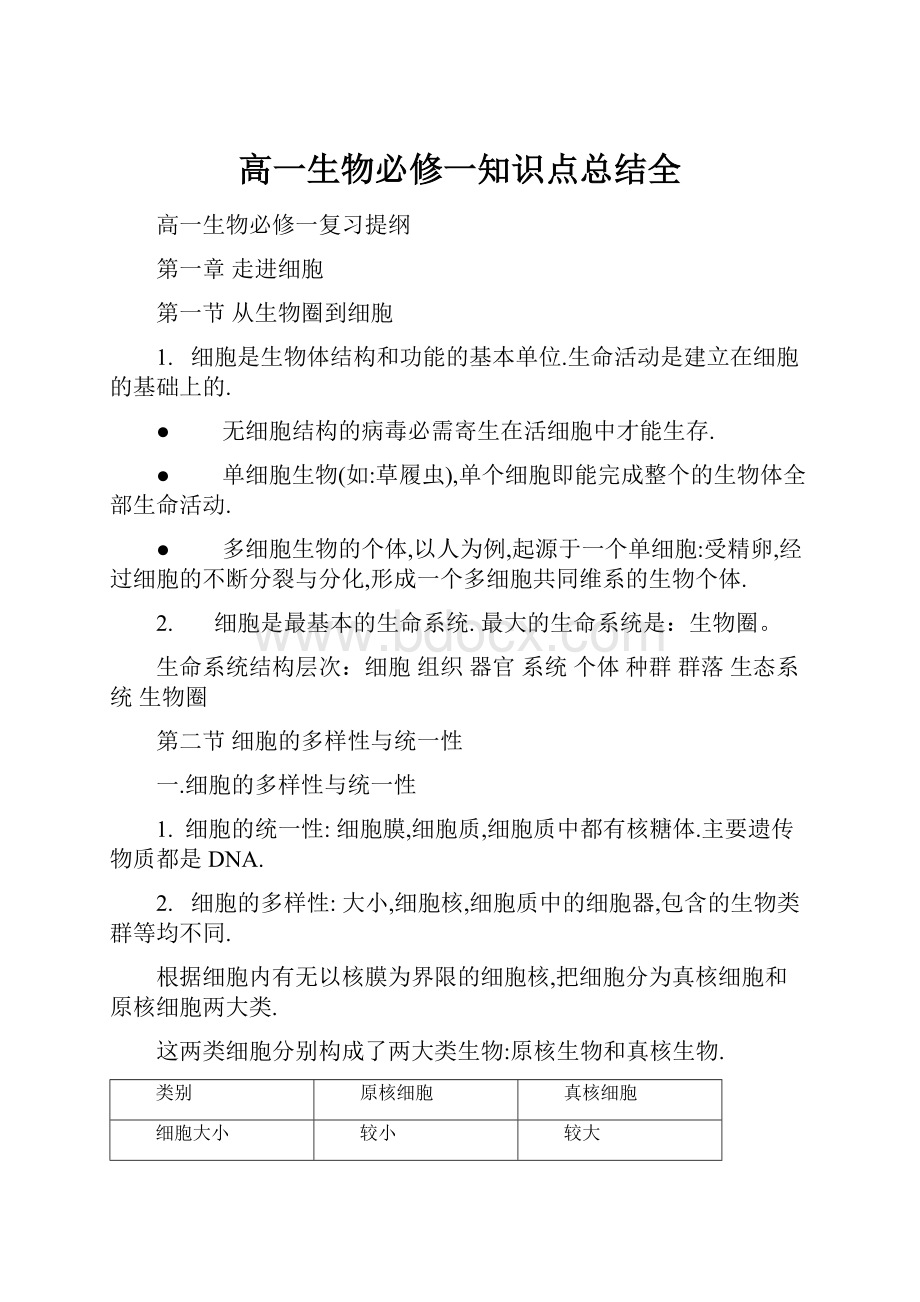 高一生物必修一知识点总结全.docx