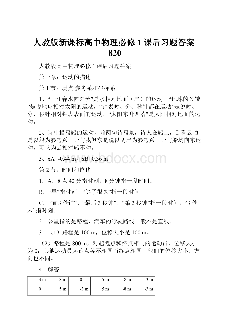 人教版新课标高中物理必修1课后习题答案820.docx