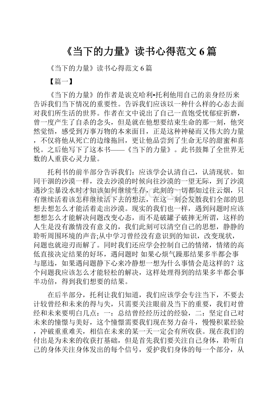 《当下的力量》读书心得范文6篇.docx