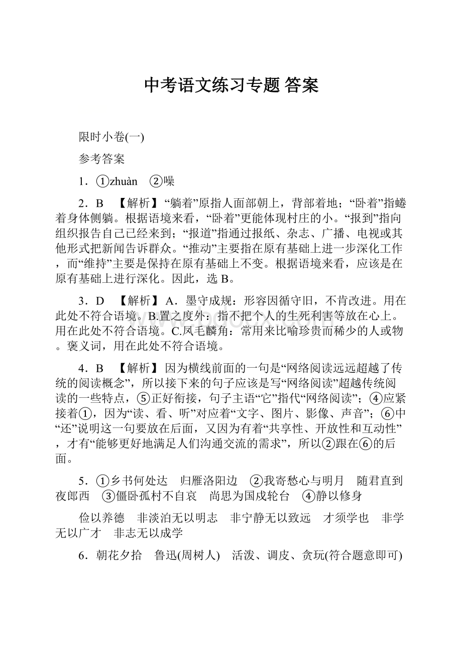 中考语文练习专题 答案.docx