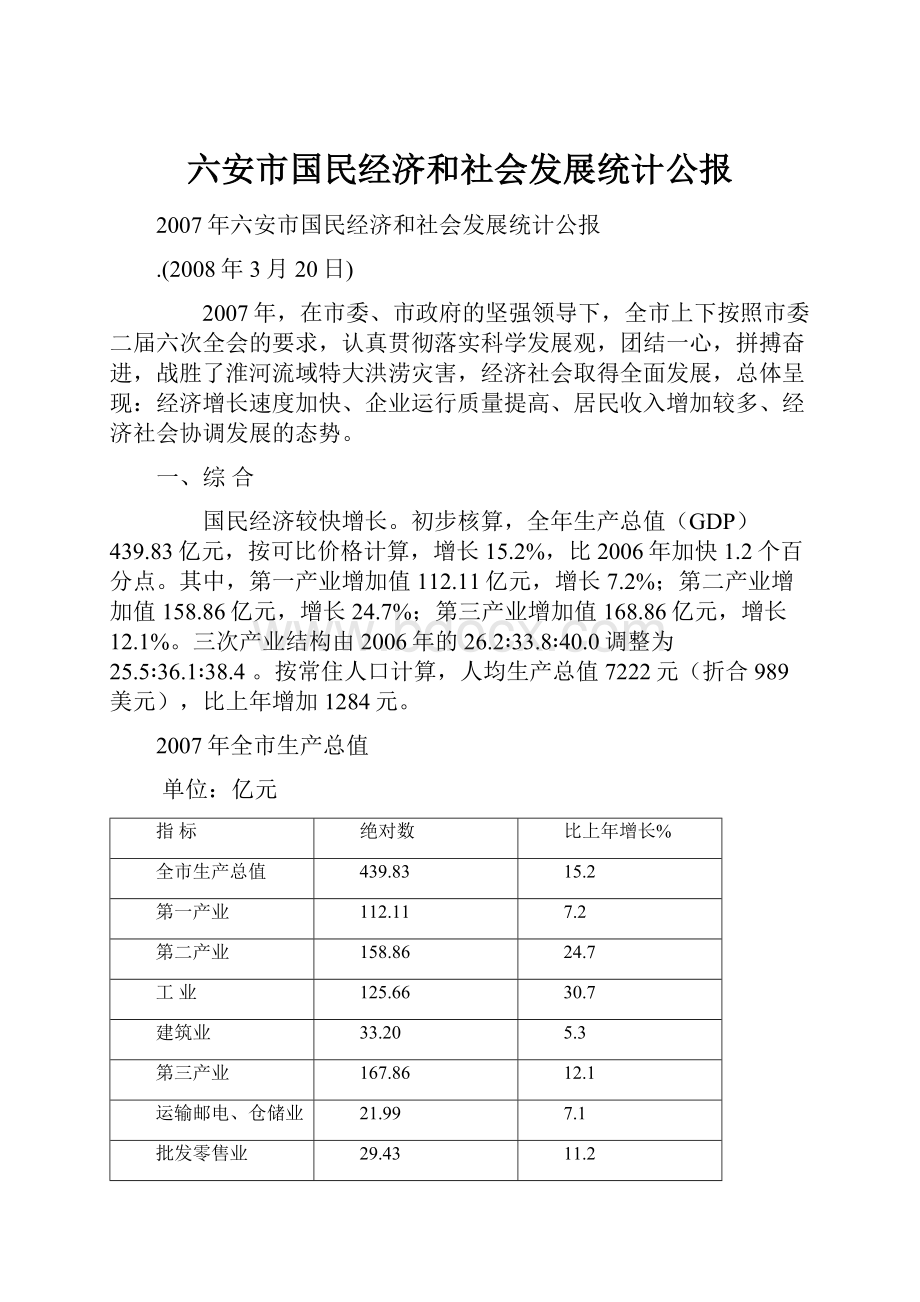 六安市国民经济和社会发展统计公报.docx_第1页