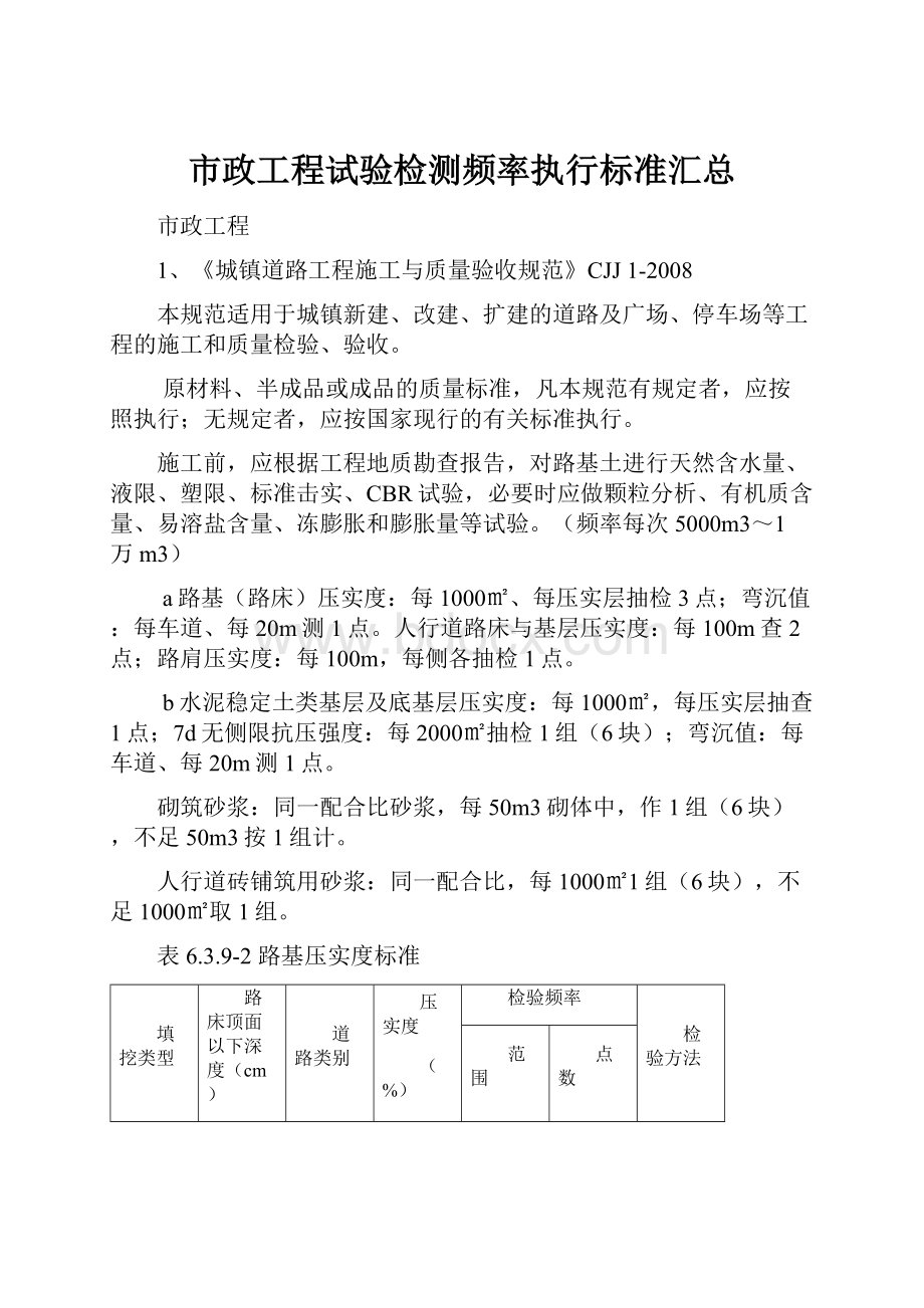 市政工程试验检测频率执行标准汇总.docx