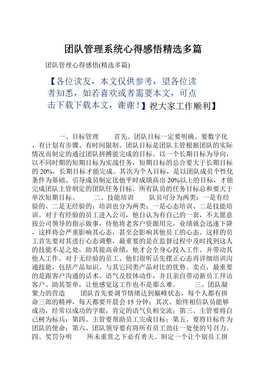 团队管理系统心得感悟精选多篇.docx