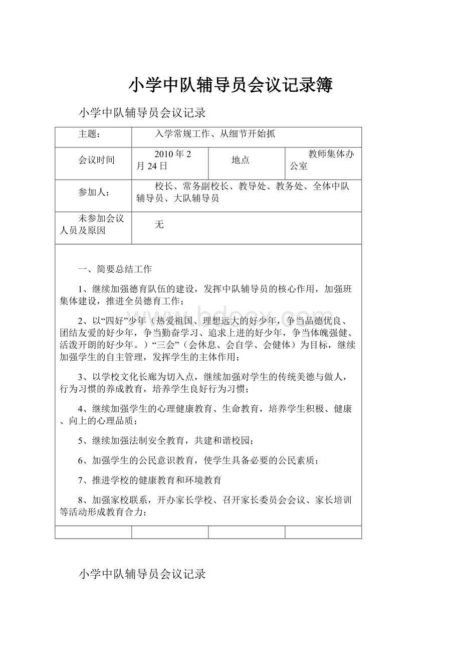 小学中队辅导员会议记录簿.docx_第1页