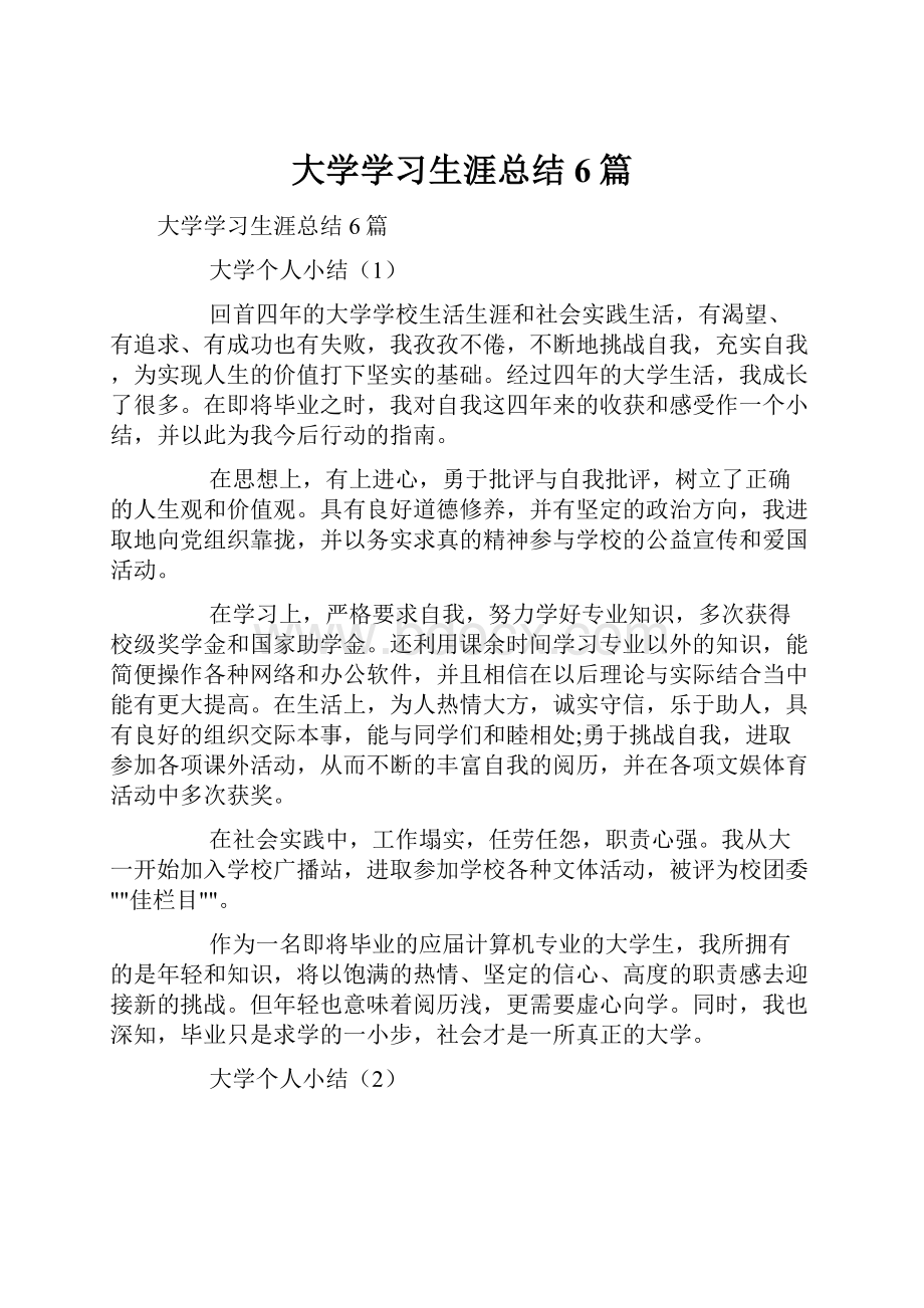 大学学习生涯总结6篇.docx