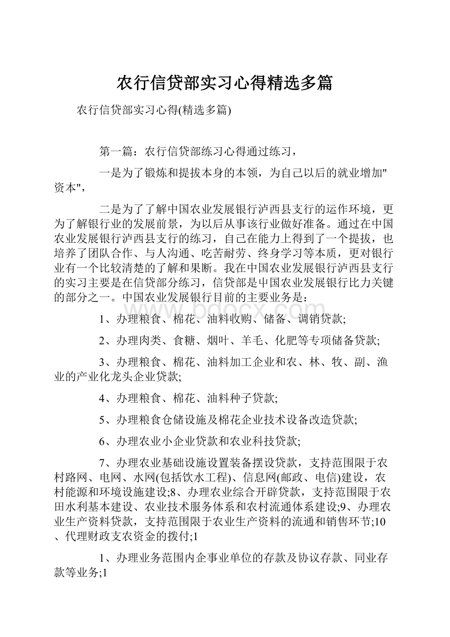 农行信贷部实习心得精选多篇.docx